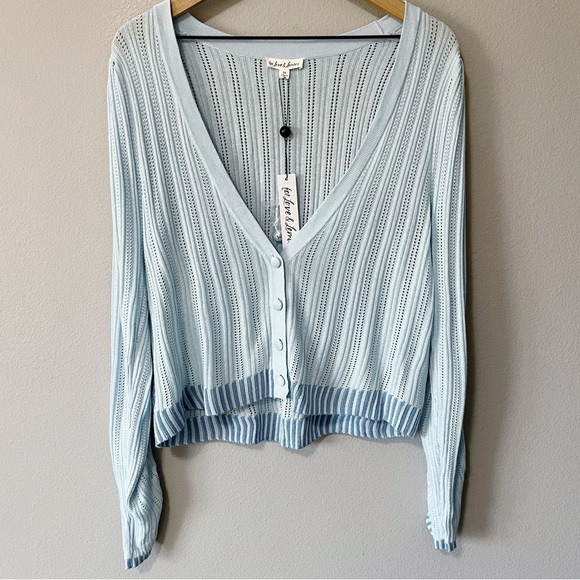 For Love and Lemons Light Blue Rhea Pointelle Cardigan Sweater Plus Size 2X NEW - Picture 6 of 13